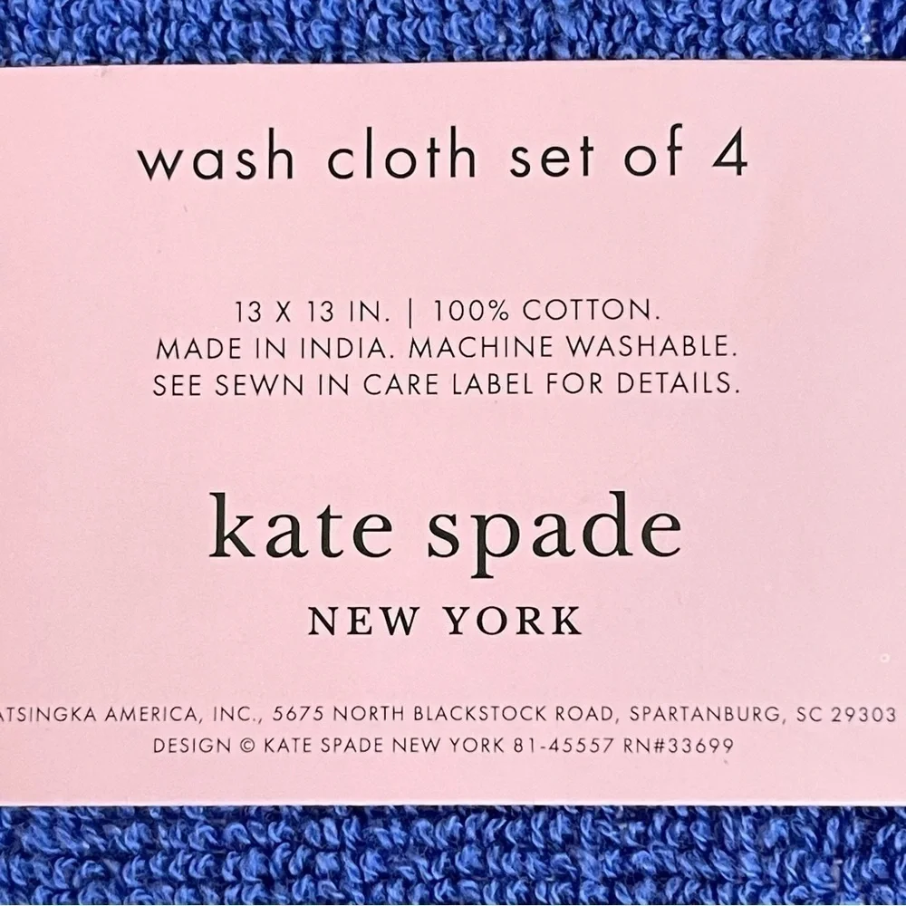 Kate Spade Washcloths Bright Blue white polka dots Set of 4 NWT
